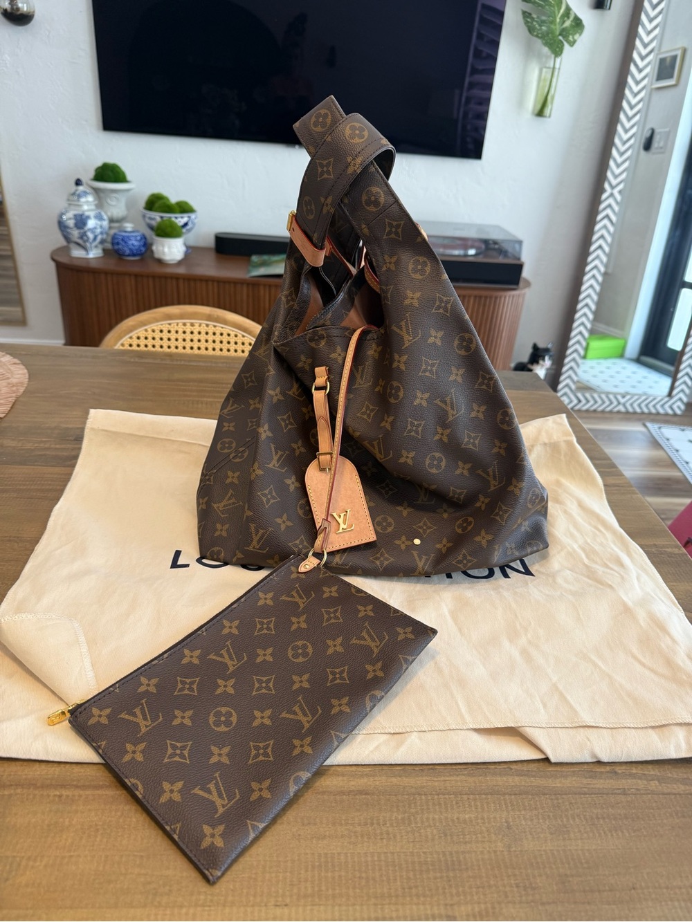 Louis Vuitton Monogram Hobo Bag with Pouch - Brown/Tan - “Atlantis” bag